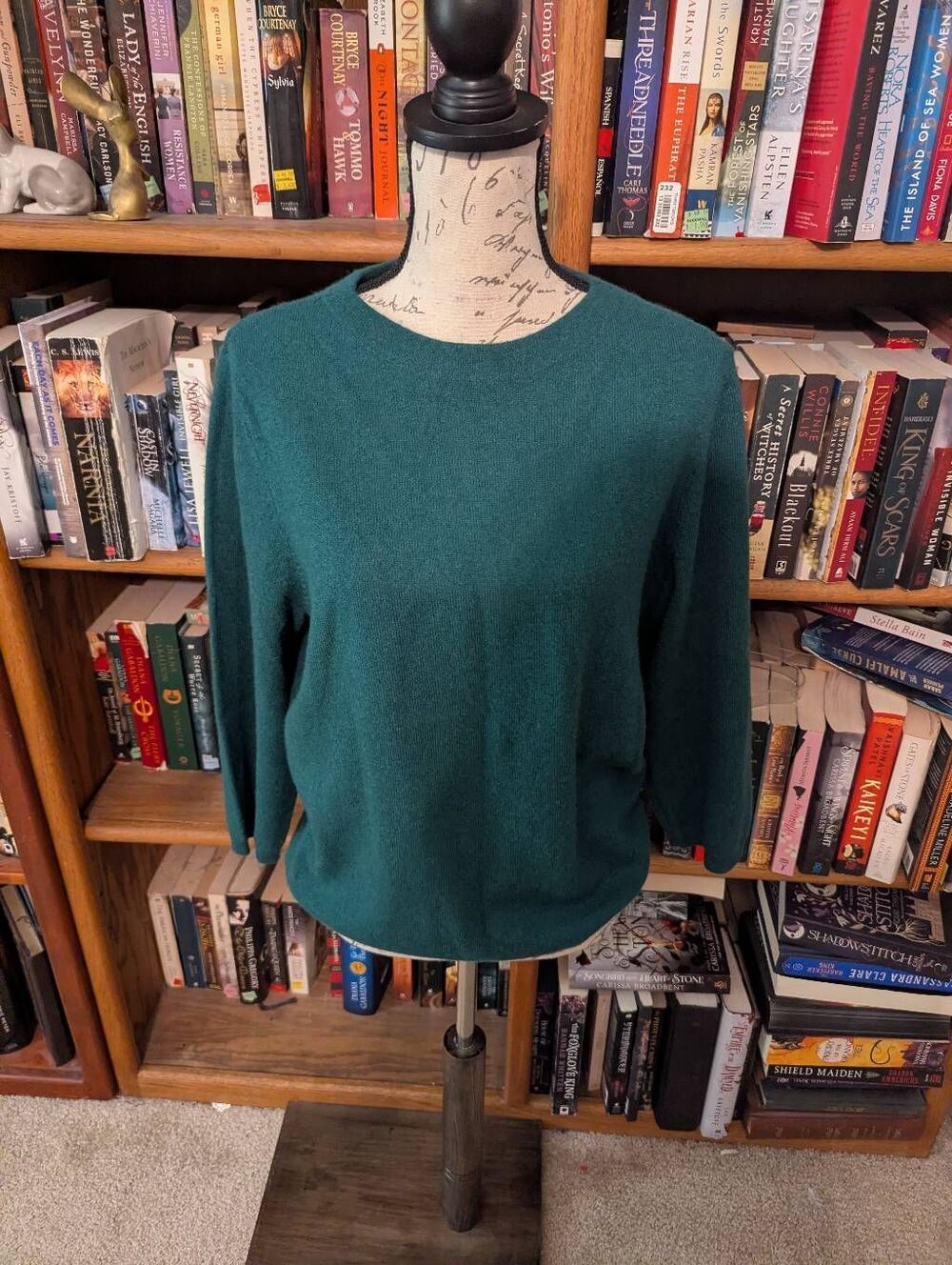 Talbots Petite XL Pure Cashmere Green/Blue Crewneck Sweater Luxury Soft Classic